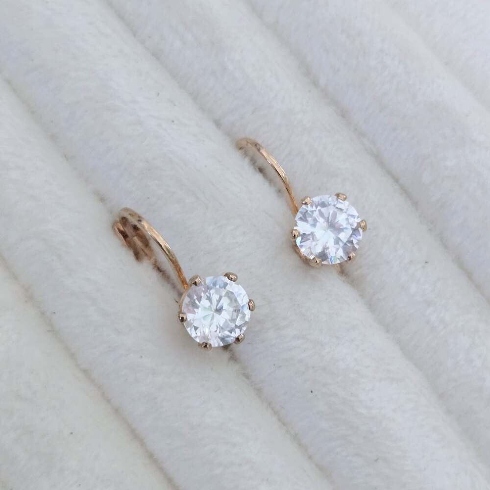 Vintage Avon Gold Tone Round Clear Cubic Zirconia Leverback Dangle Earrings
